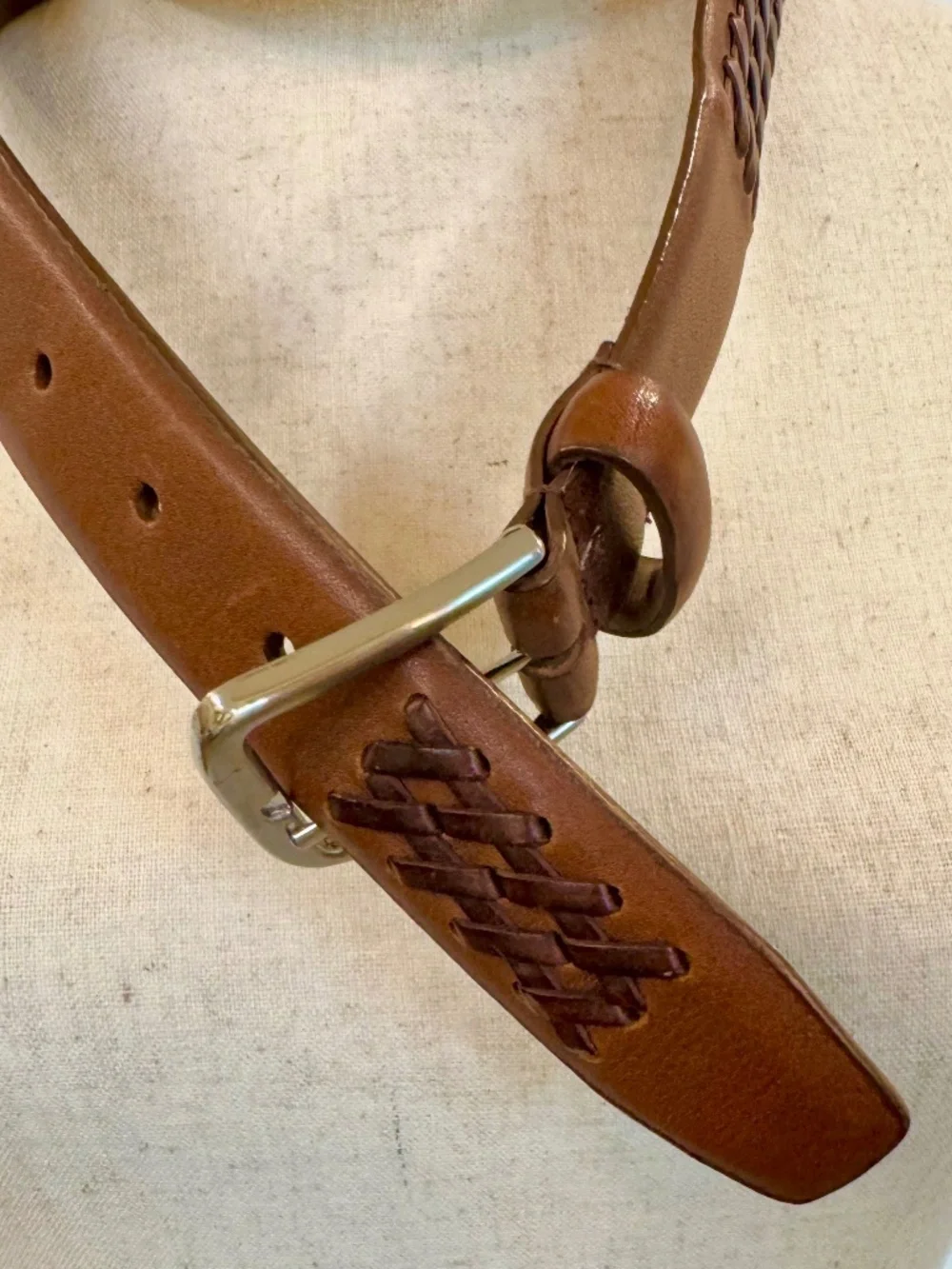 Men's size 44 100% unique leather belt by George, silver metal buckle.
